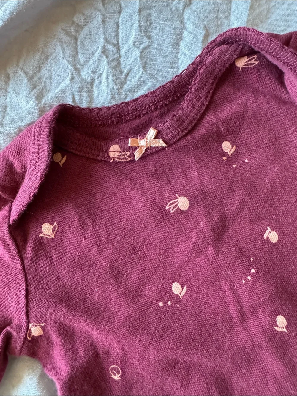 Carter's Burgundy Long-Sleeve Baby One-Piece with Light Pink Dot Motif